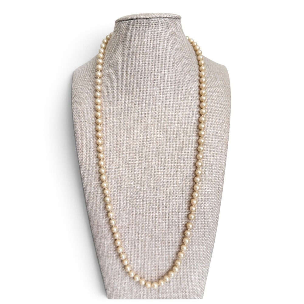 Vintage 1960s Marvella Cream Faux Pearl Strand Necklace 24 Inch